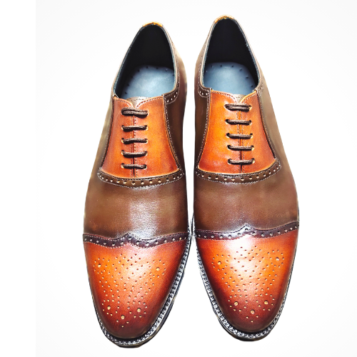 Tailor Made Shoes Handmade Shoes Custom Made Shoes Hand painted Handstiched Two Tone Leather Wingtip Oxford Formal Dress Men's Shoes