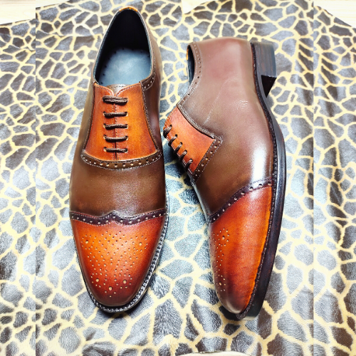 Tailor Made Shoes Handmade Shoes Custom Made Shoes Hand painted Handstiched Two Tone Leather Wingtip Oxford Formal Dress Men s Shoes