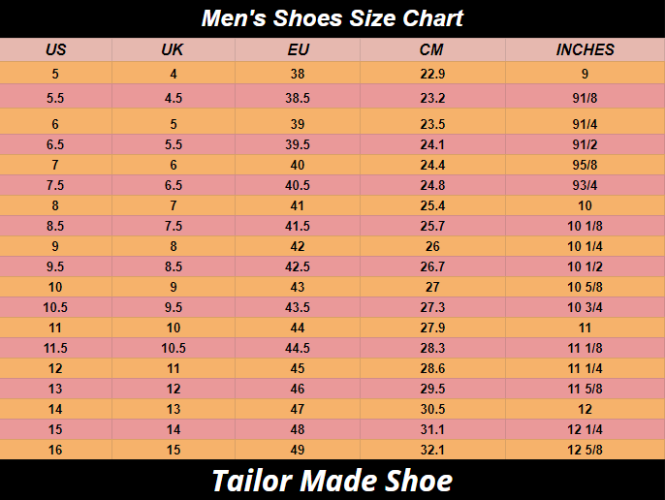 Custom-Made Shoes, Handmade Shoes mens size chart