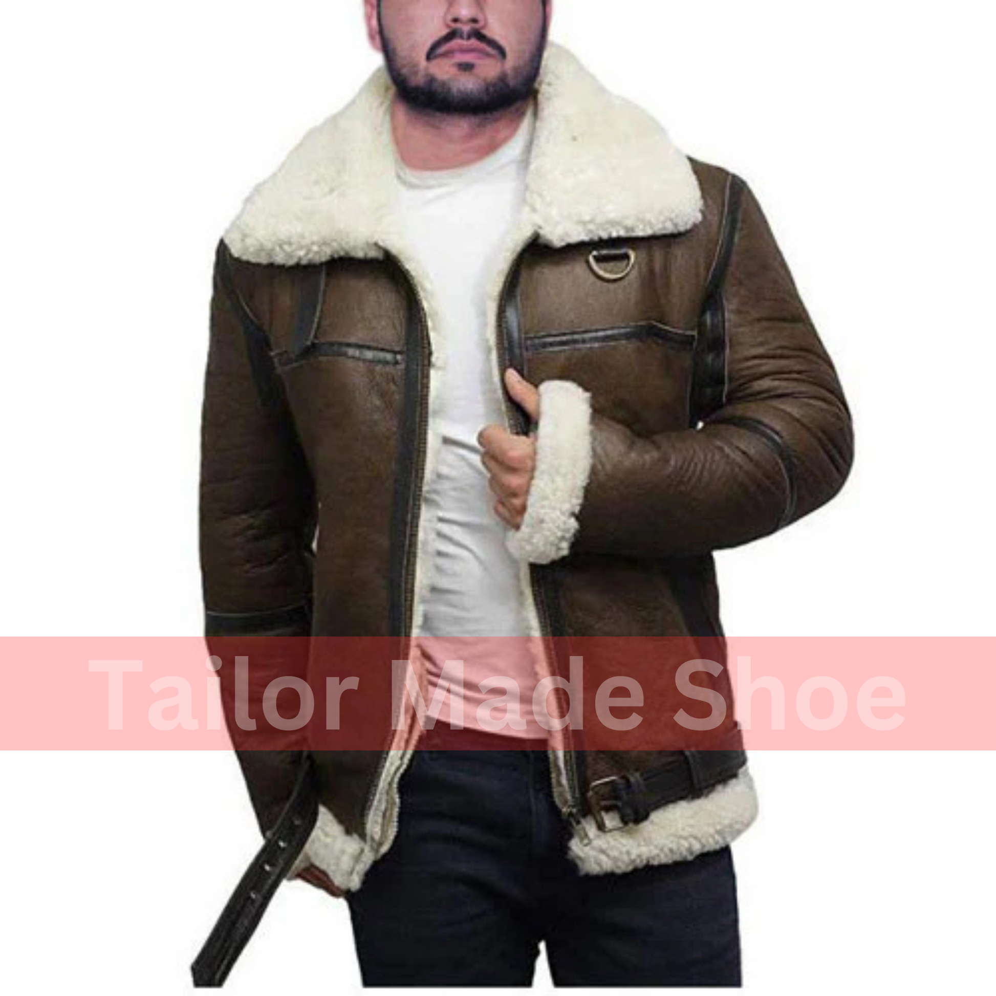 Tailor Made Men's Brown Sheepskin Leather Jacket Flying Fashion Jackets