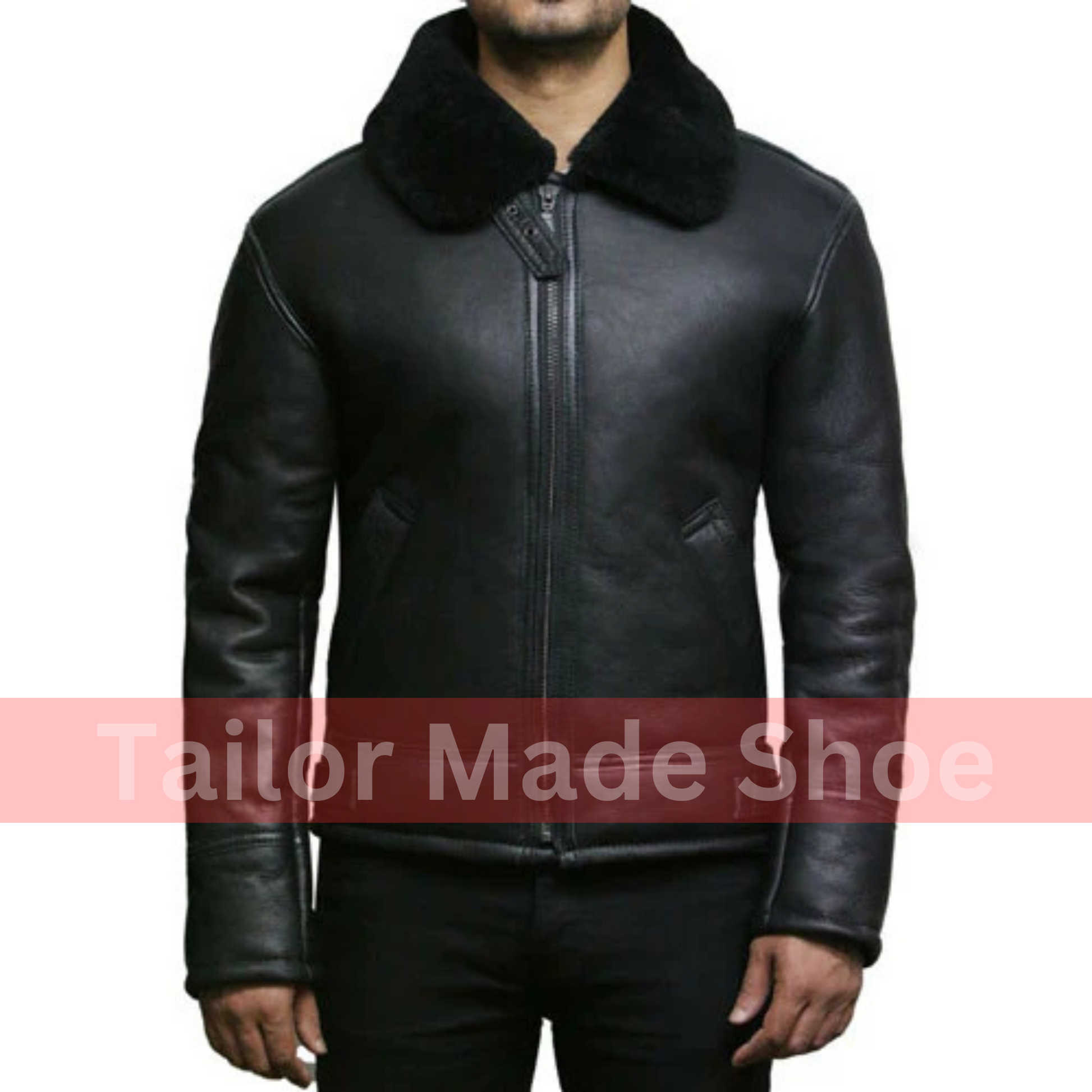 Tailor Made Men's Genuine Black Sheepskin Leather Flying Pilot Stylish Jackets Coat