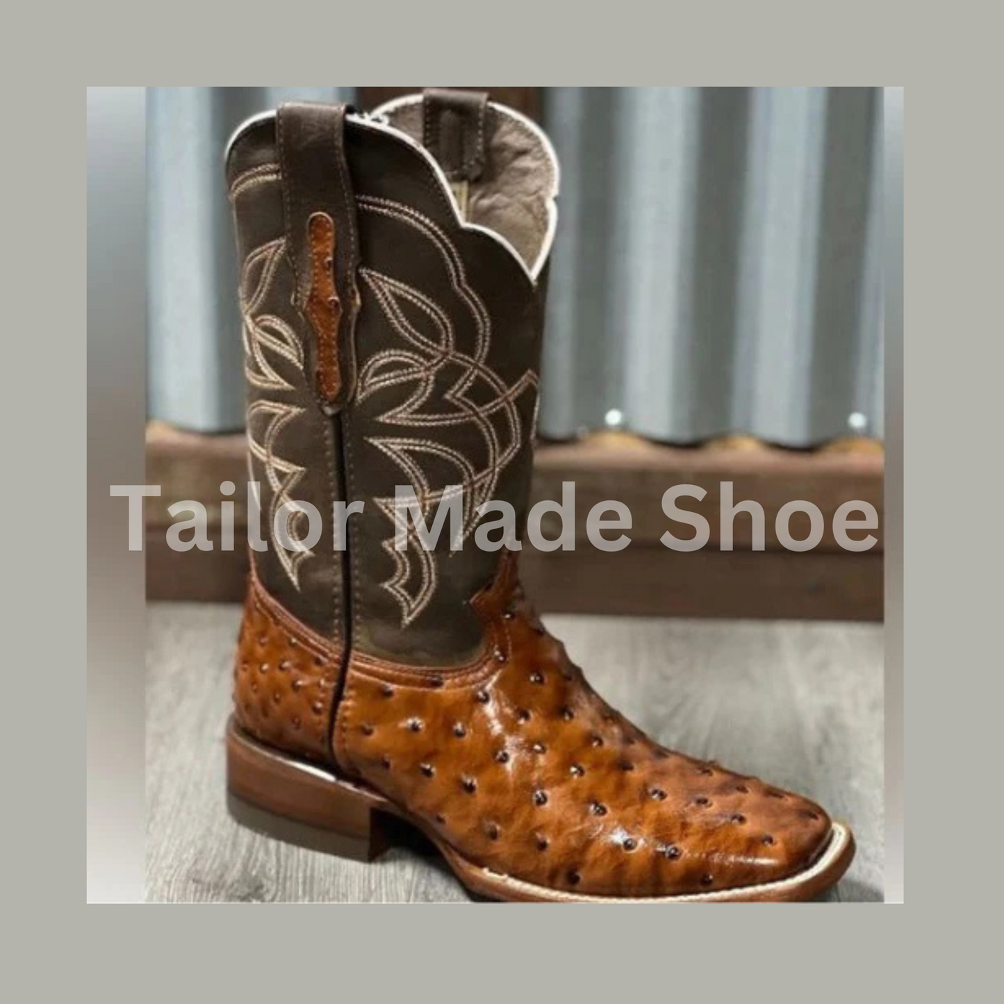 Custom Made Cowboy Ostrich Print Brown Leather Western Ankle Handmade men Boots