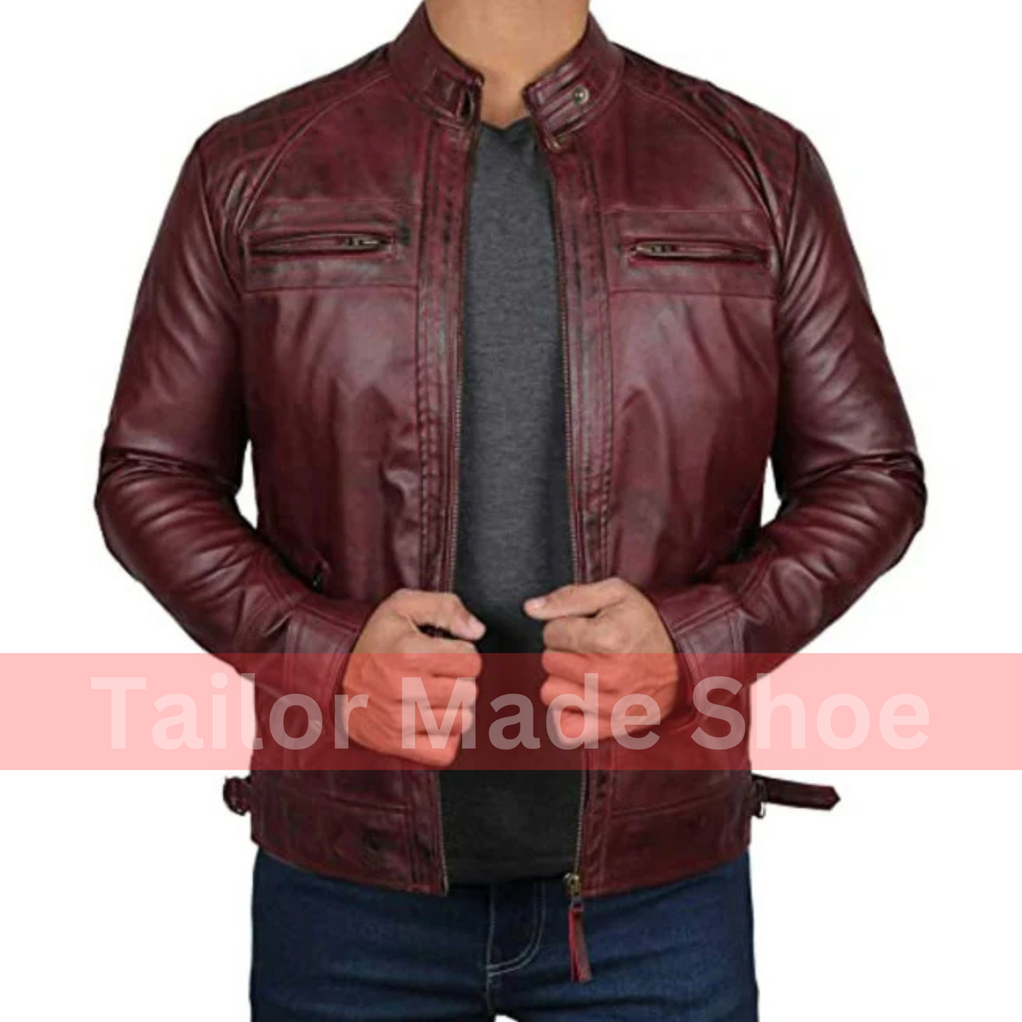 Buy Maroon Leather Biker Jacket for Men,Leather Fashion Jacket, Racers Jackets