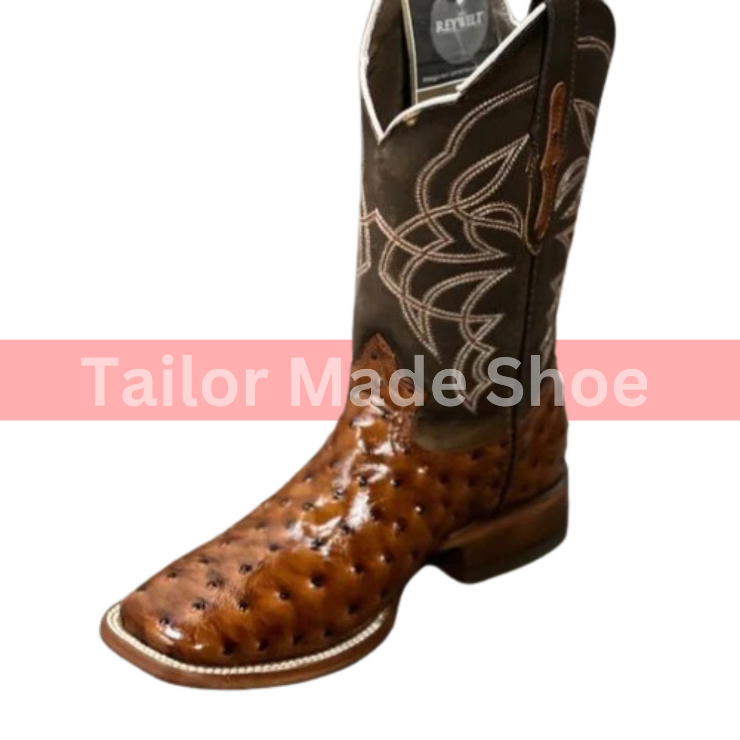 Custom Made Cowboy Ostrich Print Brown Leather Western Ankle Handmade men Boots