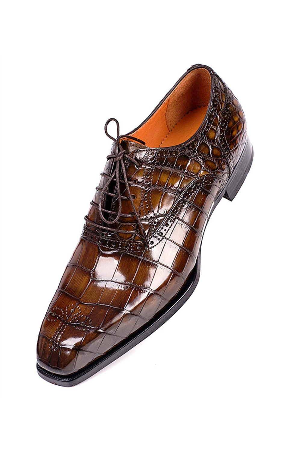Handmade Premium Alligator Texture Leather Brown Men’s Shoes