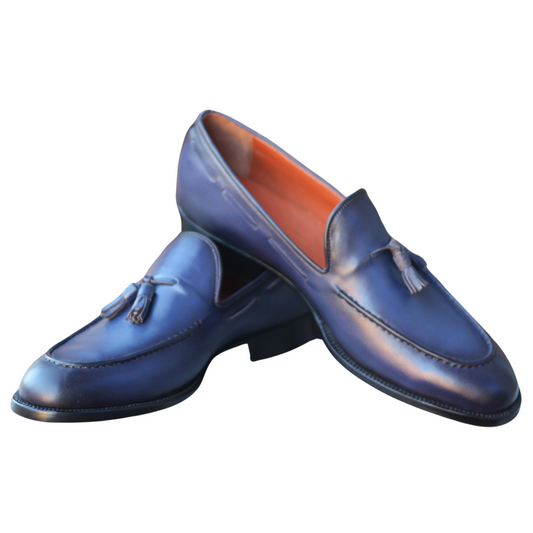 Timeless Blue Leather Loafers with Tassel Detailing Bespoke Handmade Shoes Artisan Shoes Premium Quality Blue Leather Loafers Shoes Unique Dees, Gift Shoes sign Moccasin, Slip On Tassels Mens Dress Shoes