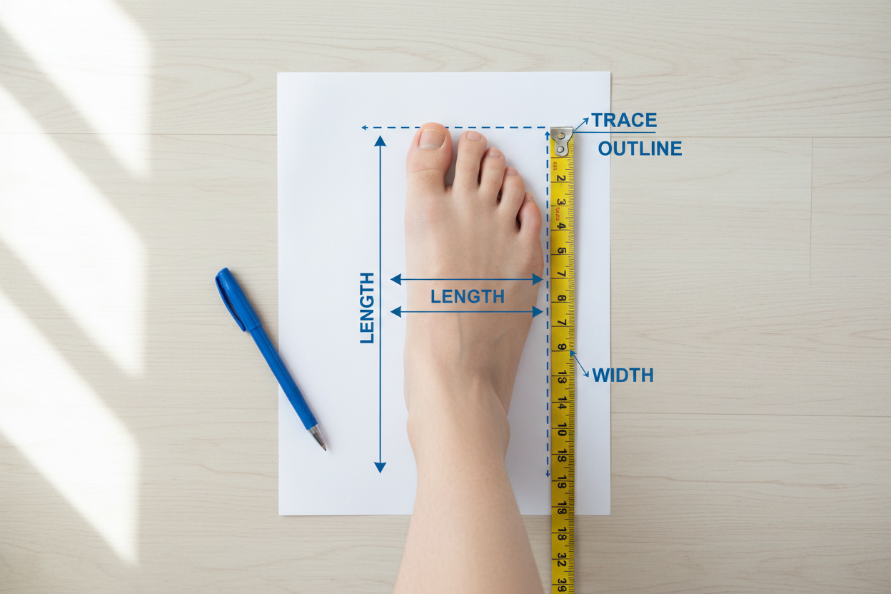 generate a professional and-attractive picture of how to take your feet measurement make it easy and convenient for client show this image you generated today make it 500x500