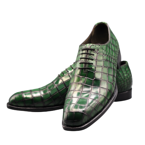 Bespoke Handmade Made to Measure Genuine Crocodile Print Green Leather Laceup Oxford Mens Shoes