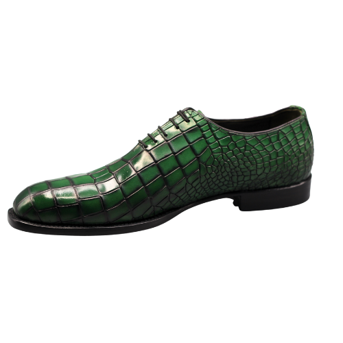 Bespoke Handmade Made to Measure Genuine Crocodile Print Green Leather Laceup Oxford Mens Shoes