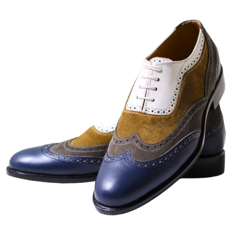 brown suede and blue leather wingtip oxford laceup formal men dress shoes for every occasion 