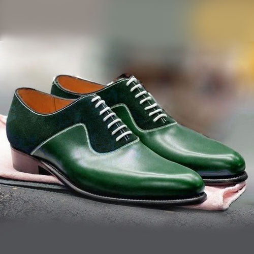 Tailor Made Handmade Bespoke Green Leather & Suede Oxford Formal Dress Men's Shoes