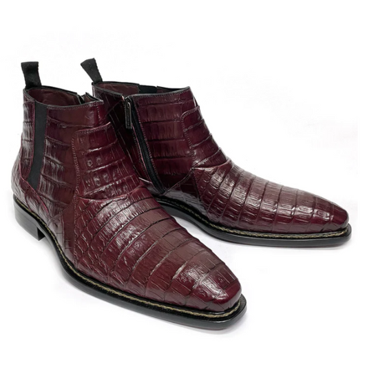 Tailor Made Handmade Bordo Crocodile Print Leather Chelsea Boots