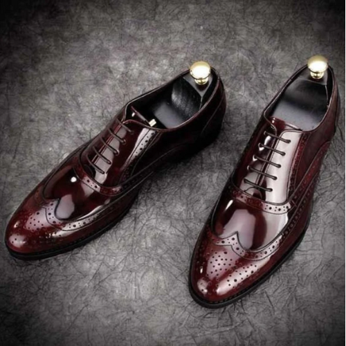 Tailor Made Handmade Burgundy Premium Quality Leather Lace Up Wingtip Brogue Oxford Shoes