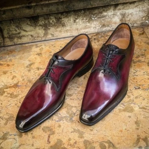 Tailor Made Handmade Burgundy Shaded Leather Elegant Lace up Oxford Formal Men's Shoes