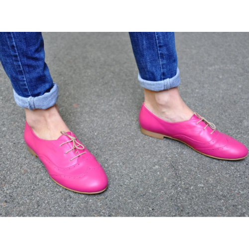 Tailor Made Handmade Pink Genuine Leather Brogue Womens Custom Oxford Summer Shoes