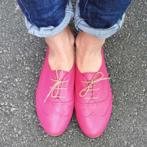 Tailor Made Handmade Pink Genuine Leather Brogue Womens Custom Oxford Summer Shoes