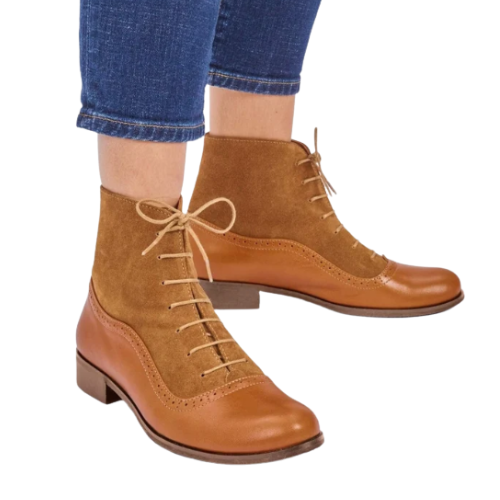 Tailor Made Handmade Premium Quality Brown Leather & Suede, Lace Up Oxford High Ankles Womens Boots