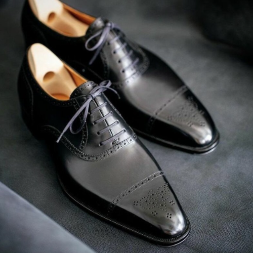 Tailor Made Handmade Shinny Black Calf Leather Lace up Cap Toe Oxford ...