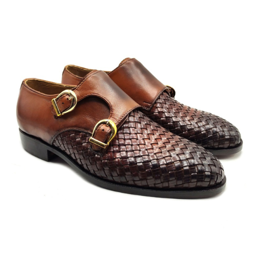 Bespoke Handmade Custom Made Genuine Crocodile Print Leather Double Monk Strap Mens Shoes